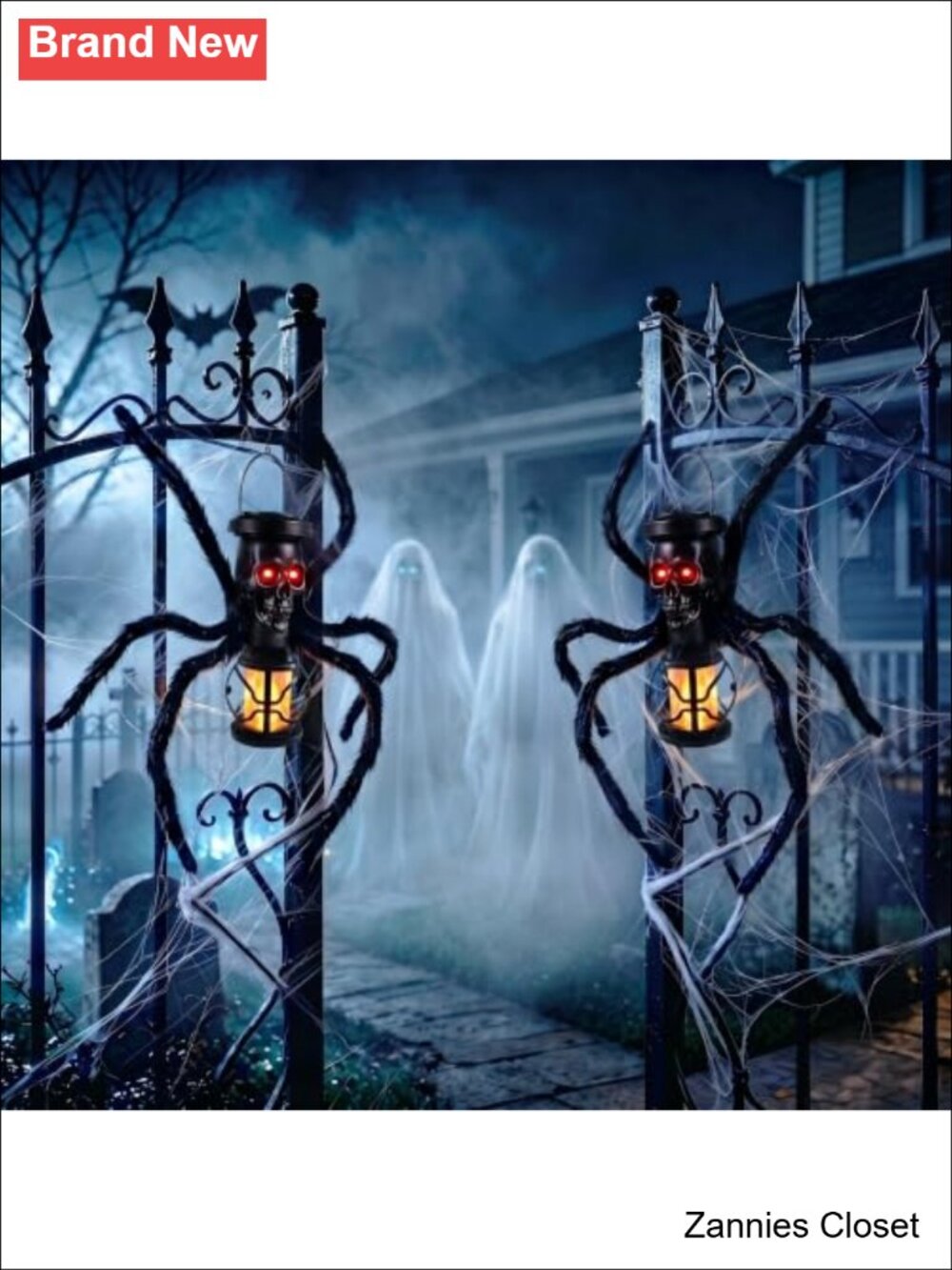 👻 2 Pack Halloween Skull Solar Lights Outdoor with Spider Leg, Flexible